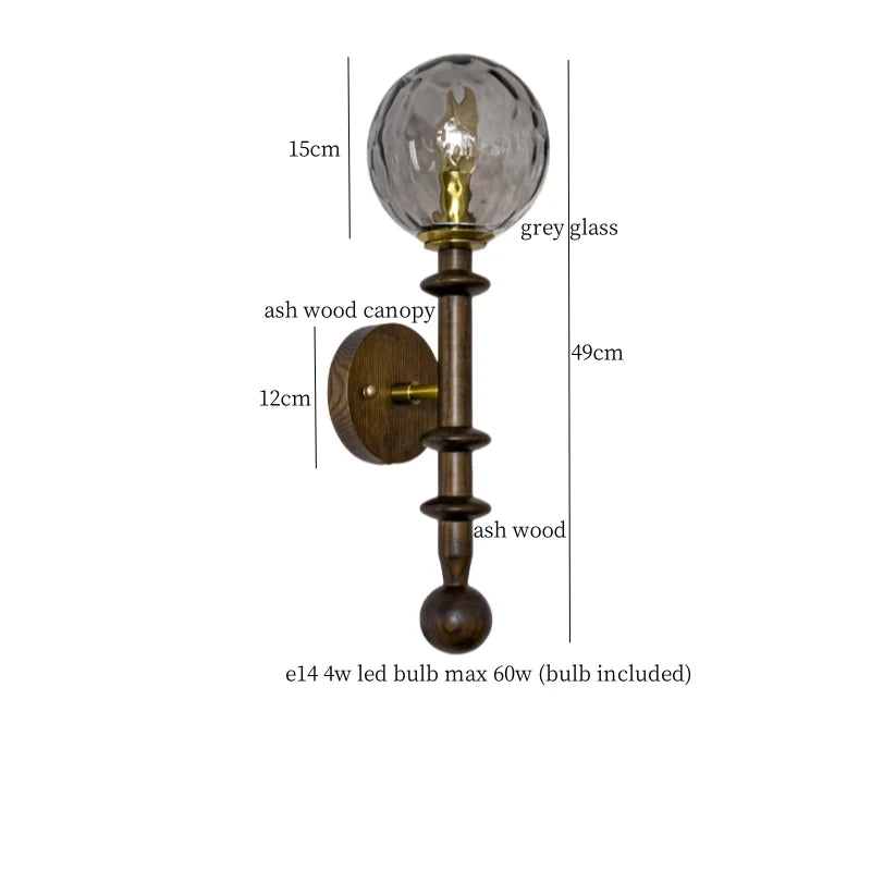 Afralia™ Tawny Glass LED Wall Sconce - Vintage Ash Wood Wandlamp