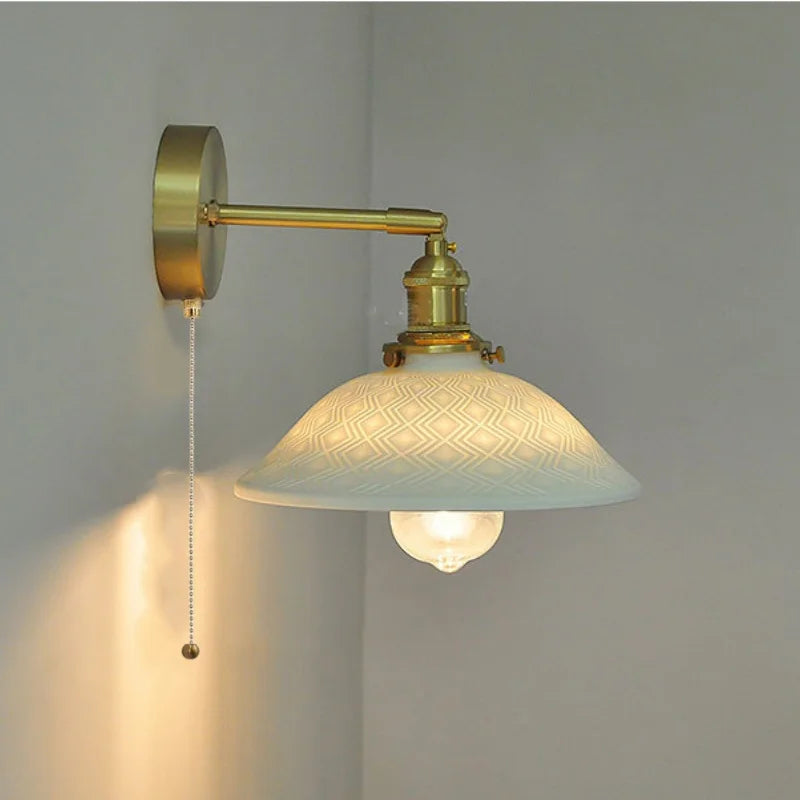 Nordic LED Wall Light Fixture Pull Chain Switch Brass Bedside Lamp