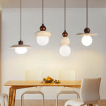 LED Pendant Lamp with Wood Canopy & White Glass Chandelier - Yellow Travertine Kitchen Bedroom Lighting