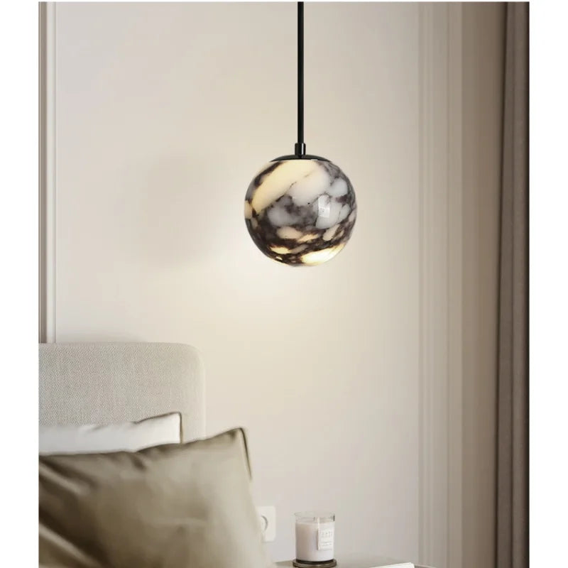Afralia™ Nordic LED Pendant Light - Luxury Stone Ball Wire Adjustable Home Decor