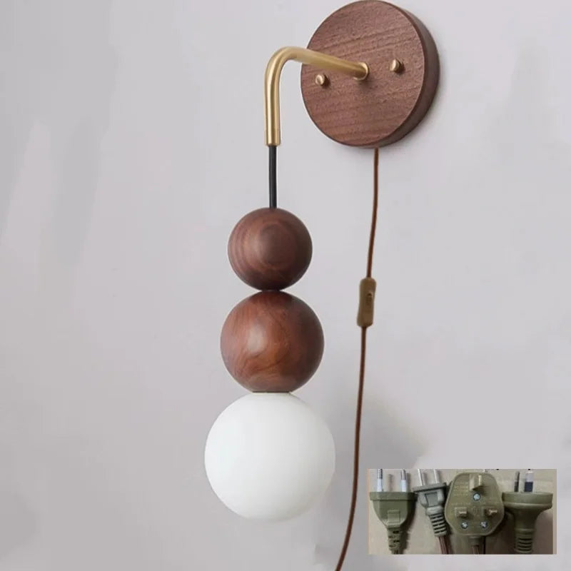 Glass and Wood Adjustable Wall Light for Living Room and Bedroom