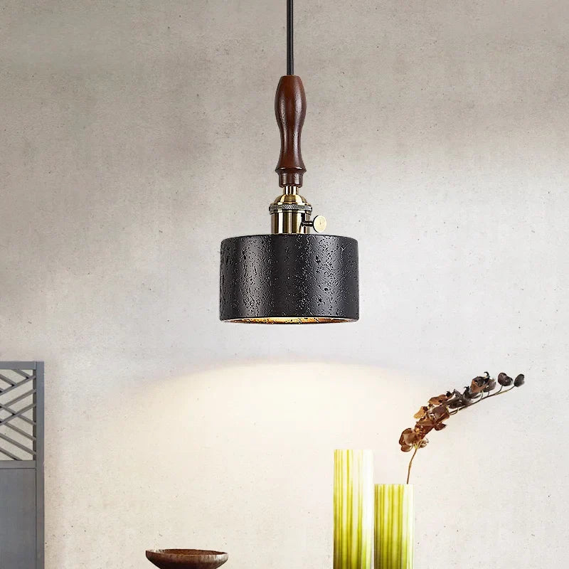LED Pendant Lights Black Travertine Table Hanging Lamp for Bedroom Living Dining Room