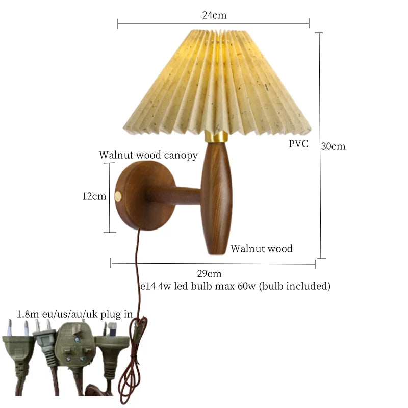 Cream PVC LED Wall Lamps Japanese Walnut Wood Applique Murale