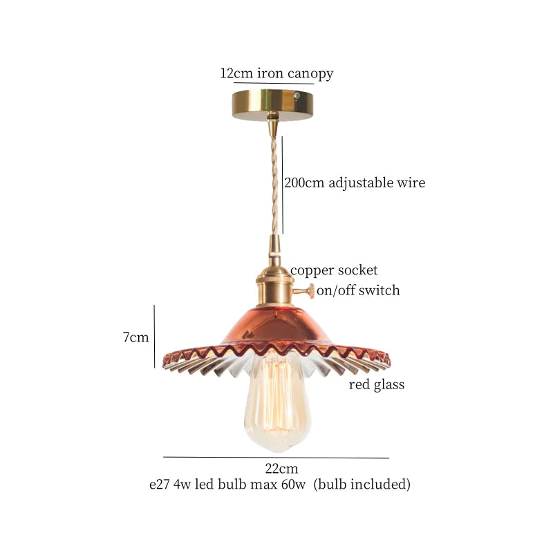 Afralia™ Brass Glass LED Pendant Lamp for Cafe Bar Restaurant Bedroom Loft