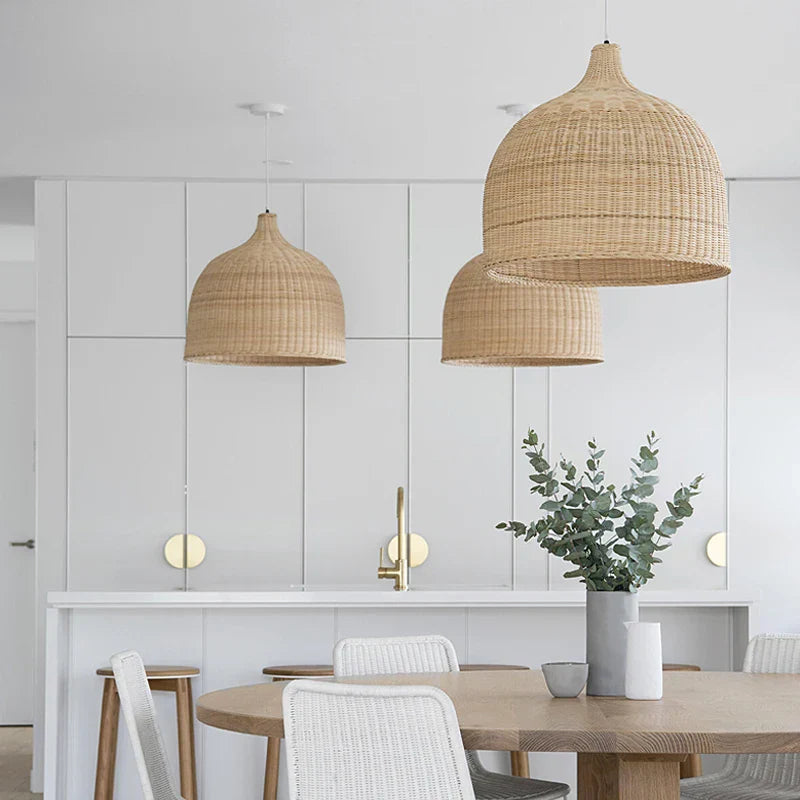 Bamboo Weaving LED Pendant Lights for Home Decor and Dining Room
