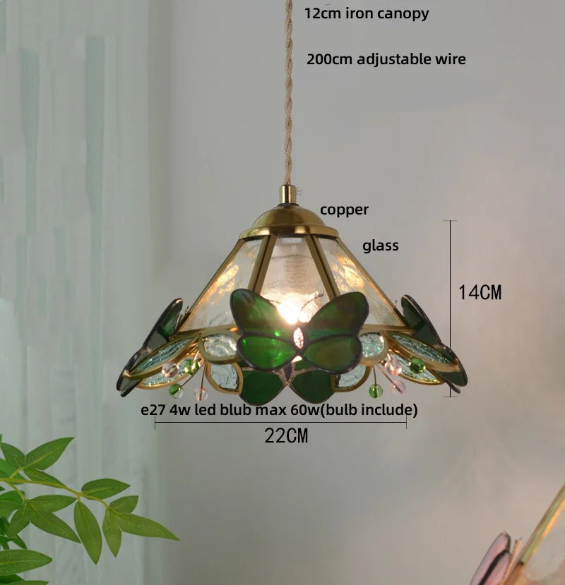 Butterfly Tiffany Glass Pendant Lamp Modern Nordic LED Hanging Light
