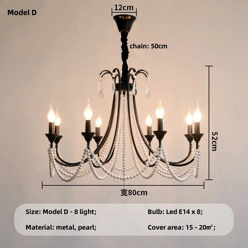 Black E14 Candle Chandelier: French Living Room Pendant Lighting for Home Decor