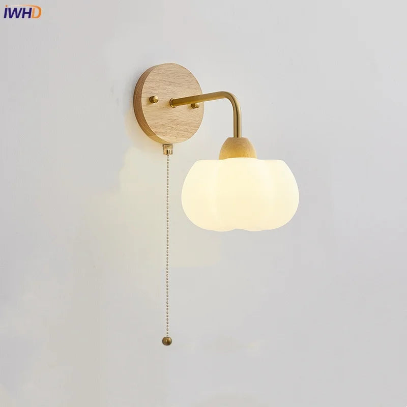 Wood Canopy LED Wall Light with Pull Chain Switch for Bar, Bedroom & Restaurant