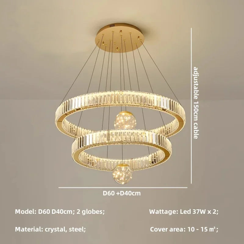 Afralia™ Luxury Glass Globe Chandelier Pendant Light with Dimmable LED for Modern Stairs
