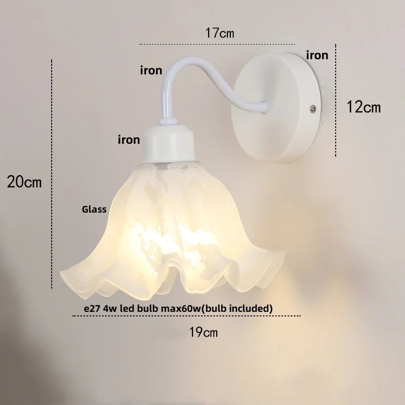 Afralia™ Glass Iron LED Wall Sconce Pull Chain Switch White Stair Light