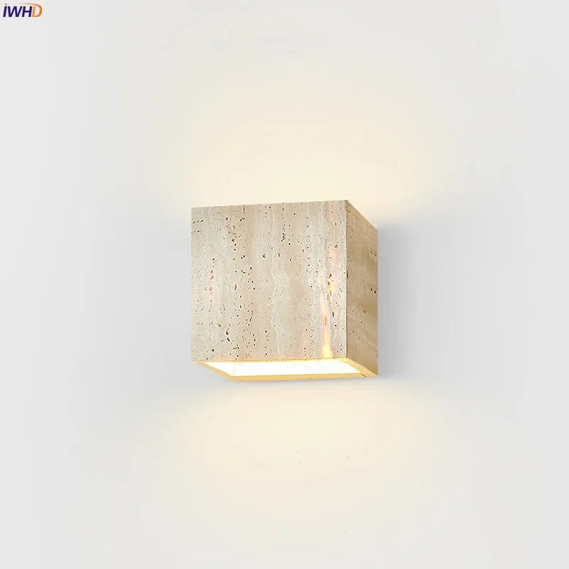 Afralia™ Yellow Travertine Block Stone LED Wall Lamp for Living Room Decor