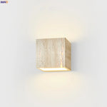 Afralia™ Yellow Travertine Block Stone LED Wall Lamp for Living Room Decor