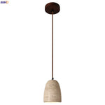 Afralia™ LED Pendant Lights Yellow Travertine Japanese Vintage Hanging Lamp