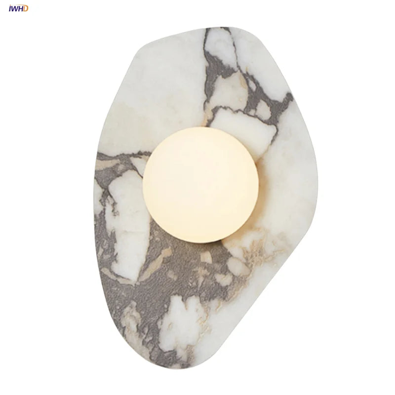 White Glass LED Wall Sconce | Modern Bulgari Luxury Stone Vanity Light