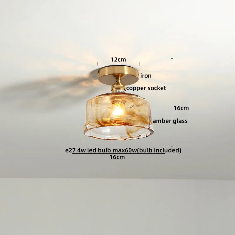 Amber Glass LED Ceiling Lights Modern Home Lighting Copper Socket