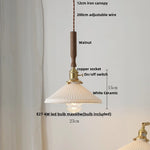 Amber Glass LED Pendant Light, Nordic Modern Design, Walnut Wood, Dining Living Room Lighting