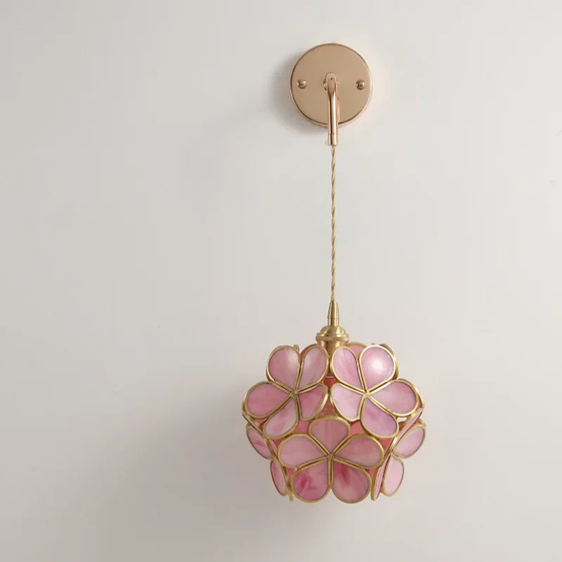 Pink Flower Glass LED Wall Light: Copper Nordic Modern Bedroom Lamp