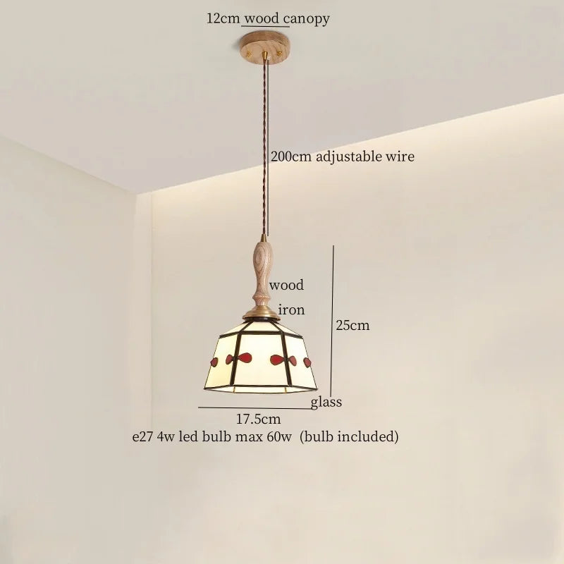 Tiffany Glass Pendant Light for Dining Room, LED Colorful Hanging Lampshade