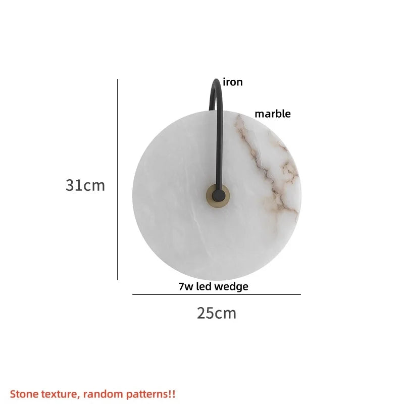 Nordic LED Wall Sconce Black Iron Round Marble Light Fixture