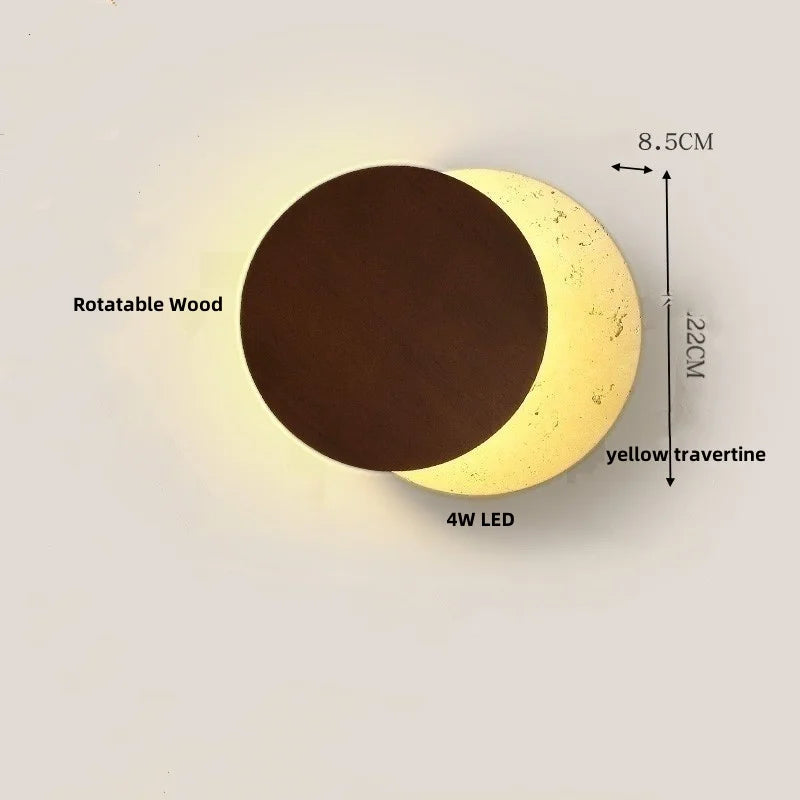 Wood Rotate LED Wall Lights with Glass Ball Yellow Travertine Effect