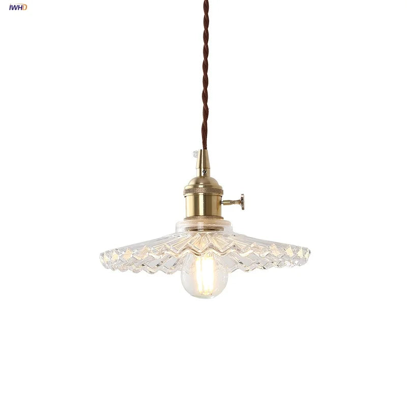 Glass Copper LED Pendant Lamp with Wire Adjustment & Knob Switch