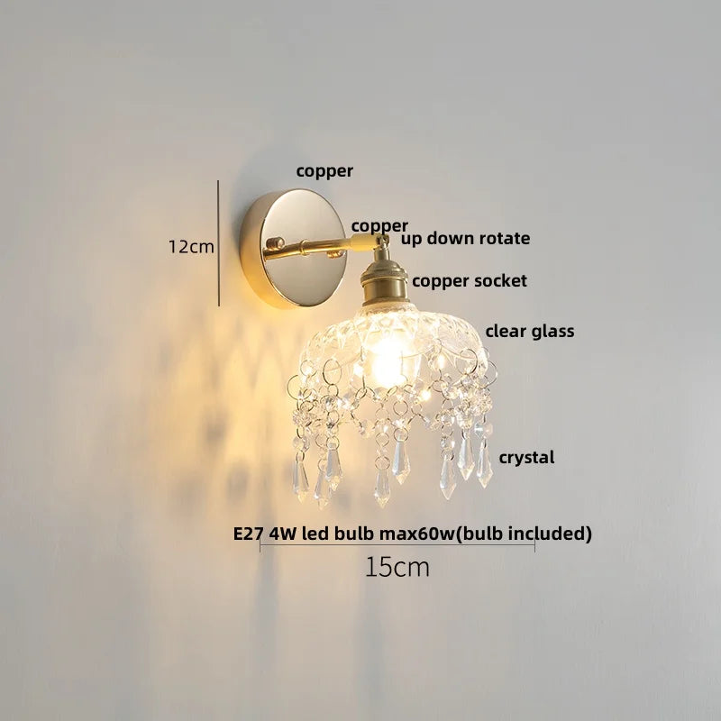 Rotatable LED Wall Sconce Clear Glass Reading Lamp with Pull Chain Switch
