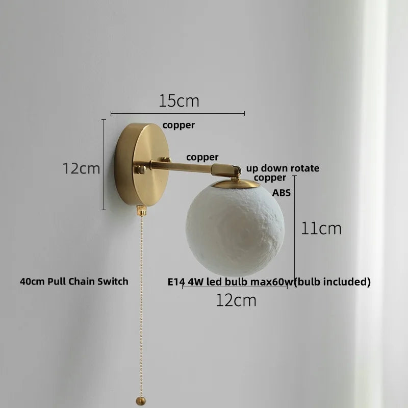 Moon Wall Sconce Up Down Rotate LED Light, Modern Nordic Bedside Lamp