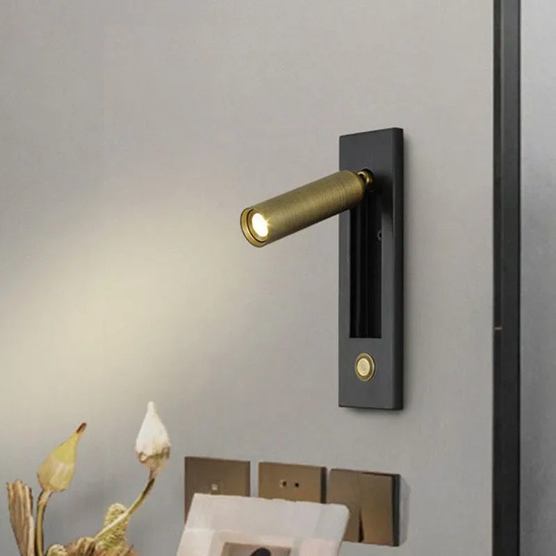 Square Gold & Black Bedroom Wall Light for Reading, Living Room Background