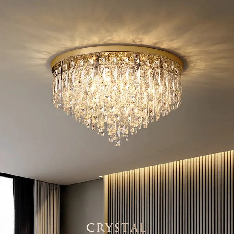 Crystal Steel LED Ceiling Chandelier, Modern Art Deco Lighting Fixture
