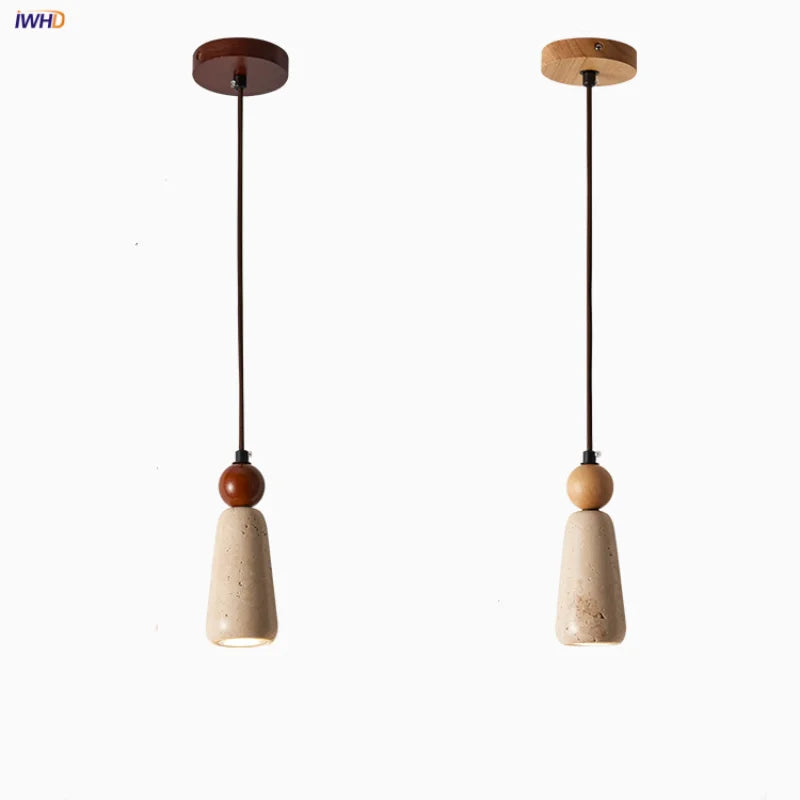 Wood LED Pendant Light - Modern Adjustable Hanging Lamp for Coffee Bedroom
