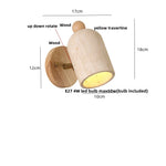 Yellow Travertine Wood Wall Light: Up Down Rotate LED Fixture with Pull Chain Switch.