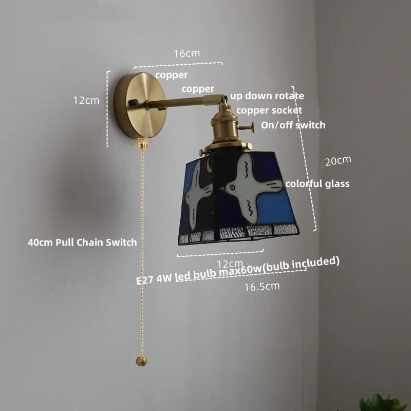 Tiffany Style Glass Wall Light Fixture - Colorful LED Switch Up Down Rotate