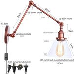 Swing Arm LED Wall Lights Pull Chain Switch Glass Ball Industrial Home Decor