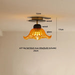 Afralia Wood Copper LED Ceiling Light Amber Glass Plafond Lamp