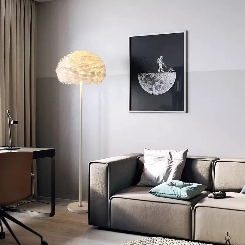Feather White Grey Floor Lamp Minimalist Standard Light Living Room Shop Bedside Standing Lamps