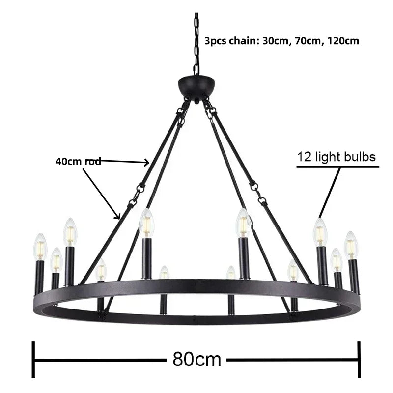 Afralia™ Black Metal LED Pendant Chandelier for Living Room and Stairs