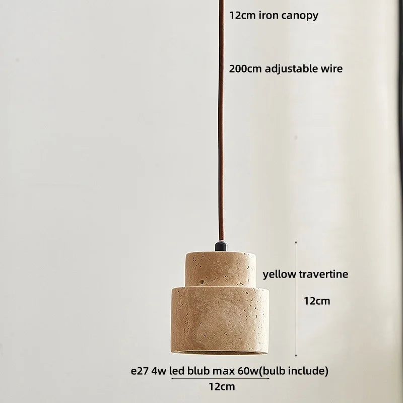 Yellow Travertine LED Pendant Light: Wabi Sabi Dining Room Decor