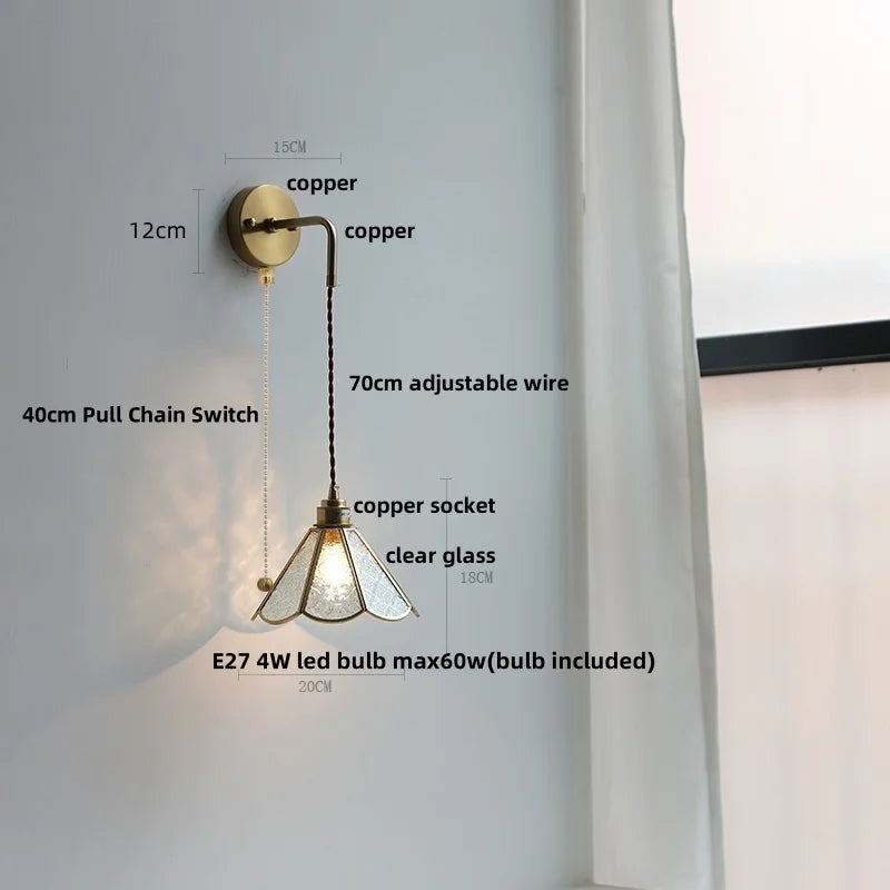 Modern Clear Glass LED Wall Light with Pull Chain for Bar, Cafe, Bathroom Mirror