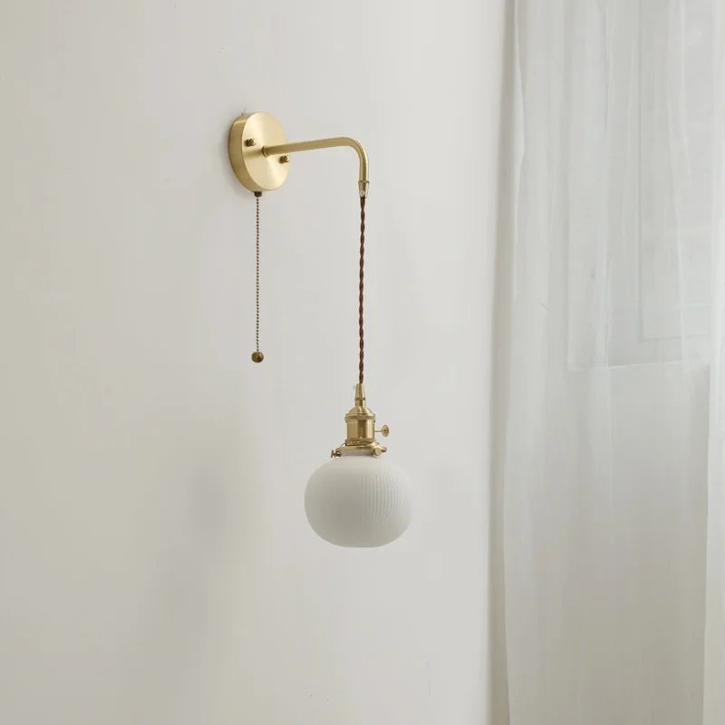 Ceramic Copper LED Wall Lamp with Pull Chain Switch for Modern Style Interiors
