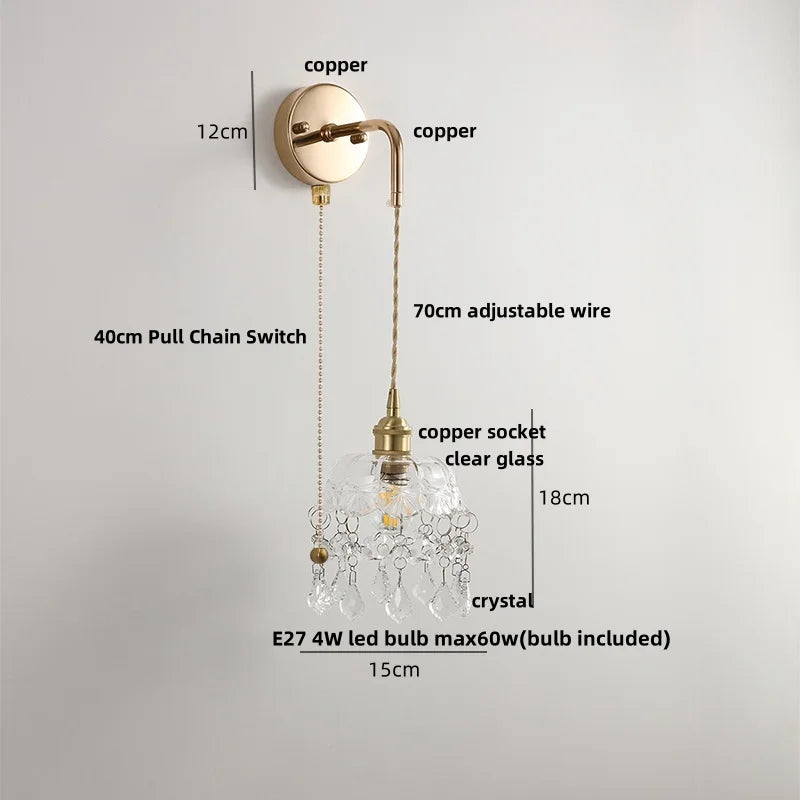 Clear Glass LED Wall Light | Modern Adjustable Nordic Copper Lamp Fixtures