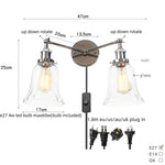 Vintage Industrial Iron Glass Wall Lamp Bedroom Stair Light Fixtures