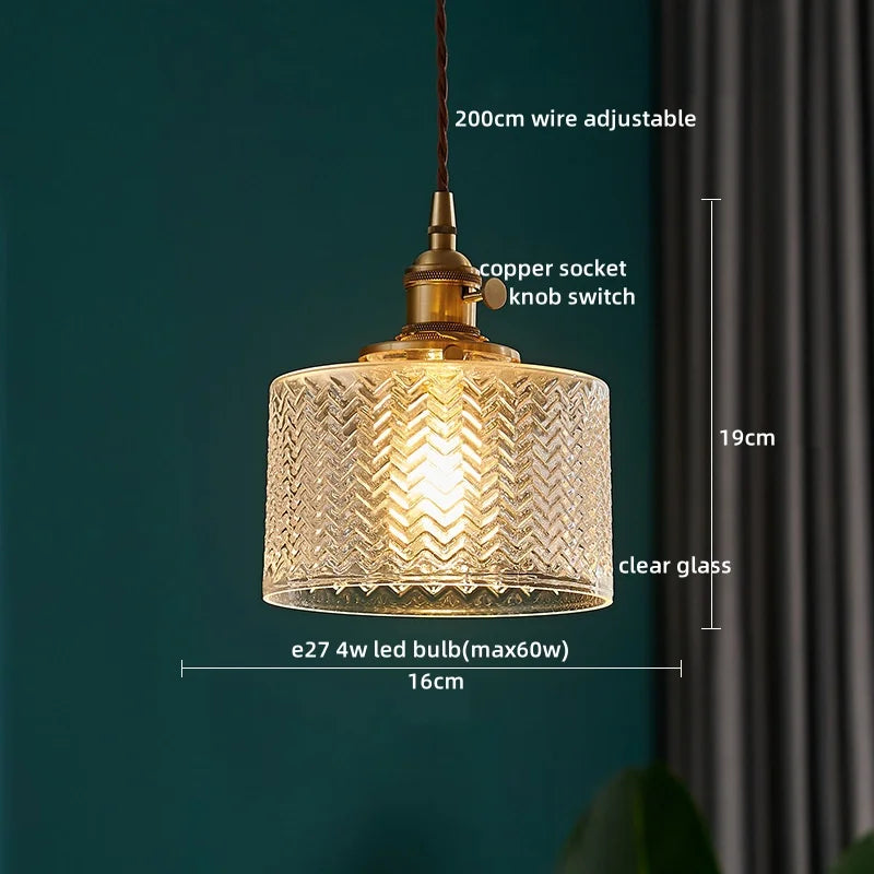 Copper Glass Chandelier LED Pendant Light for Living Room Dining Bar Kitchen