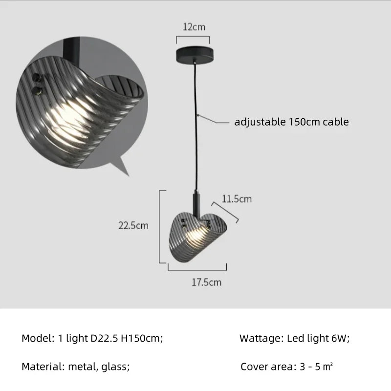 Smoky Gray Glass Chandelier LED Pendant Light for Luxe Dining Room