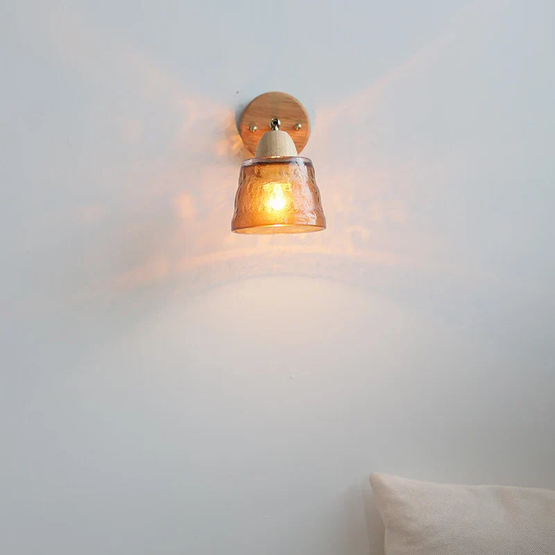 Wood Canopy LED Wall Light Pull Chain Switch Nordic Modern Bedside Sconce