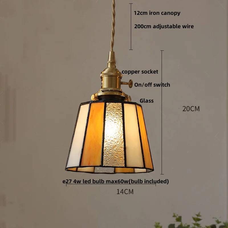 Tiffany Style Glass LED Pendant Light Fixture for Kitchen Coffee & Restaurant
