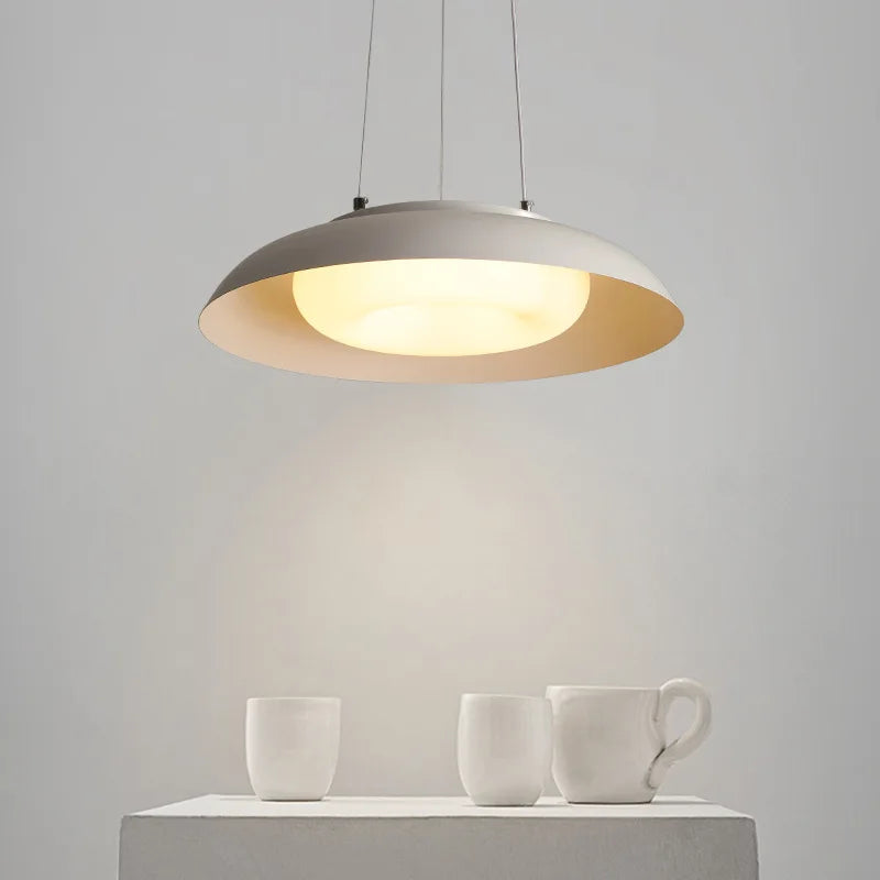 Modern White LED Pendant Light | Nordic Metal Ceiling Lamp | Dimmable Round Indoor Lighting