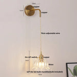 Copper LED Glass Wall Sconce with Pull Chain Switch for Living Dining Room