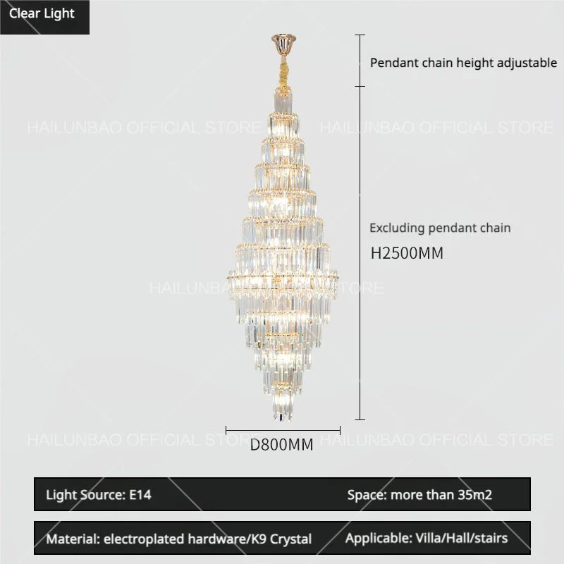 Hollow Spiral Staircase Chandelier | Modern Long Crystal Light for Villa Livingroom