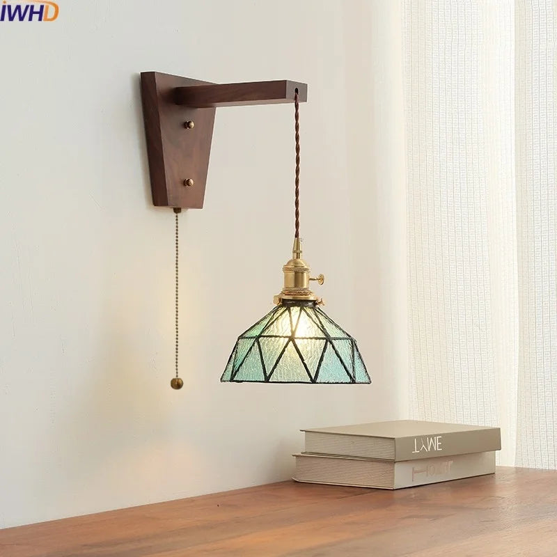 Walnut Glass LED Wall Light Fixture | Modern Bedroom Bathroom Living Room Lamp