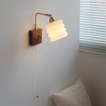 Walnut Wood LED Wall Sconce Rotatable Glass Bedside Lamp Nordic Modern